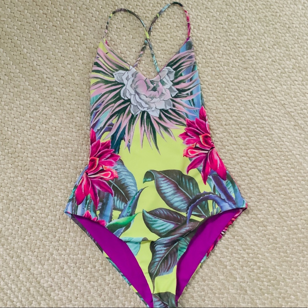 Mara Hoffman Neon Floral One-Piece Swimsuit in Lime, Fuchsia & Teal